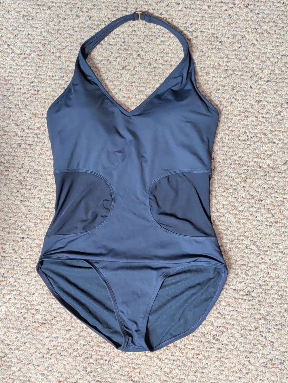 Anne Cole Classic One-Piece Swimsuit in Navy With Sheer Hourglass Cutout Front
